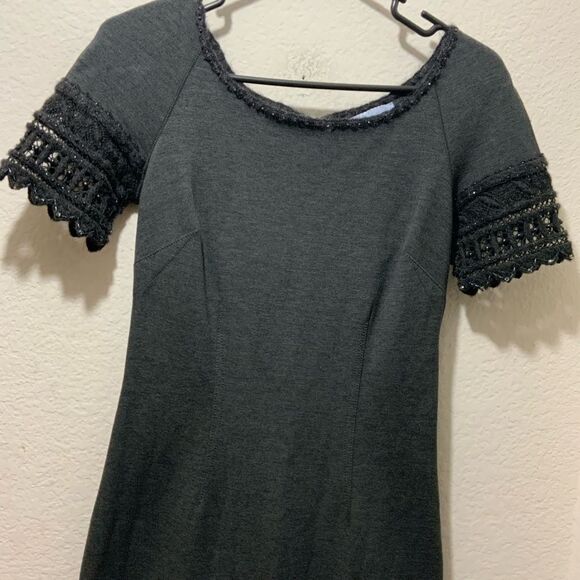 Blumarine Y2K Gray Bodycon Crochet Bead Trim Dress 40 Italy Runway Wool Stretch - Picture 5 of 12